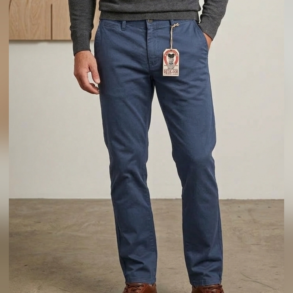 NWT Devil-Dog Luxury Navy Chinos for Men. So Comfortable! Size 34×34